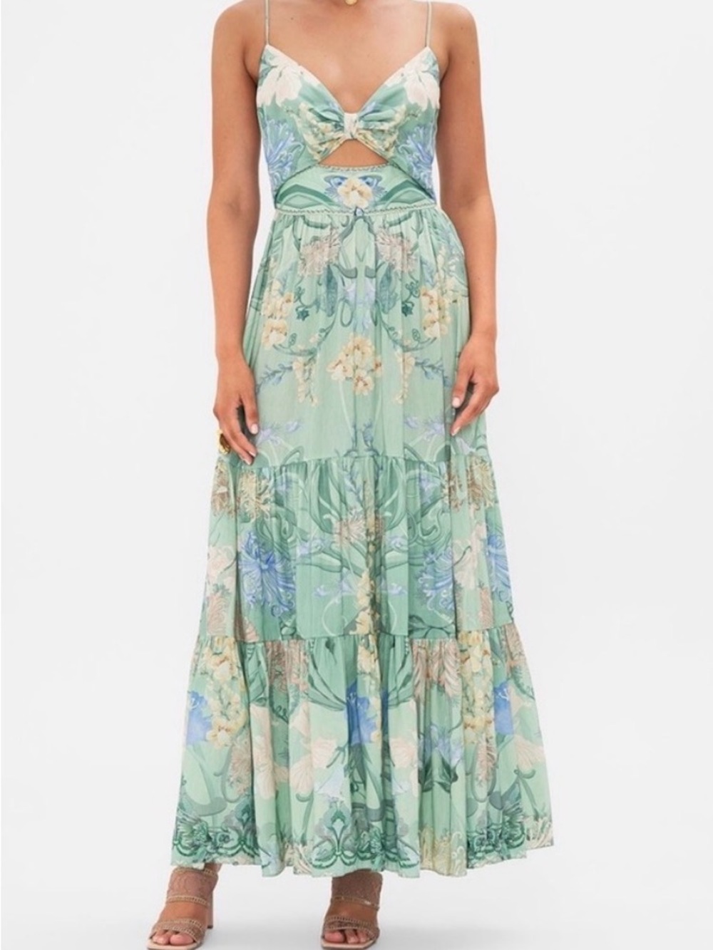 Camilla Floral Twist Cutout Maxi Dress in Mint Green Size Small
